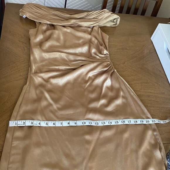 David's Bridal Bronze Off Shoulder Maxi Dress Size 6 - Picture 10 of 12